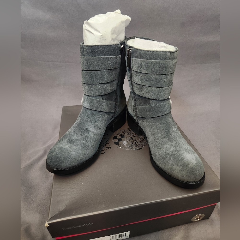 Vince Camuto Motorcycle Mid-Calf Gray Sueded Boot sz 7